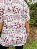 Western print top with Brown and White Cow