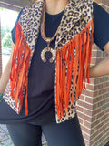 Leopard Vest with Rust fringe