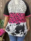 Stars, Pink Leopard, Cow print color block top