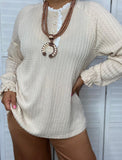 Beige long sleeve top crochet neckline