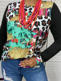 Leopard, Turquoise, Serape long sleeve top