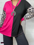 Half Pink/Half Black top with leopard sleeves