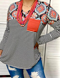 S, L, XL, 2X Stripe & Pattern long sleeve top with pocket