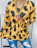 S, L, 2X, Mustard Leopard long sleeve top