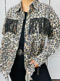 2X/3X  : Leopard jacket with bling fringe