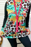 Leopard, Turquoise, Serape long sleeve top