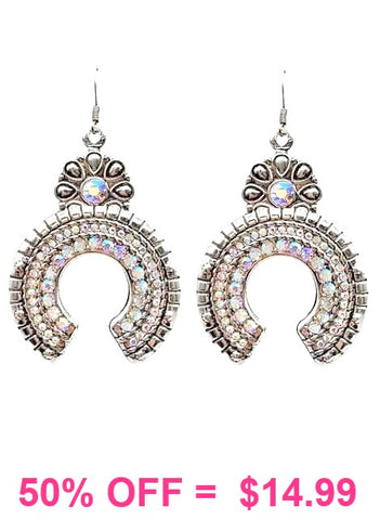 Silver/ AB Rhinestone bling squash blossom earrings