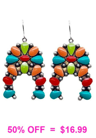 Colorful inlay squash blossom earrings