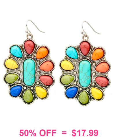 Large concho earrings with colorful stones