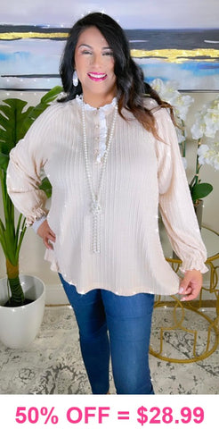 Beige long sleeve top crochet neckline