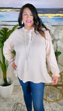 Beige long sleeve top crochet neckline