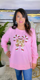 Pink Sweater with Sequin Candy Canes