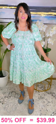 Beautiful Mint & White Satin crinkle tiered dress