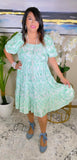 Beautiful Mint & White Satin crinkle tiered dress