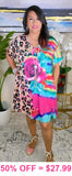 Leopard, Pink Rose, colorful tiedye dress