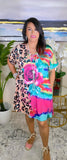 Leopard, Pink Rose, colorful tiedye dress