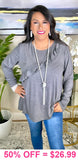 Grey long sleeve top with ruffle