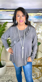 Grey long sleeve top with ruffle