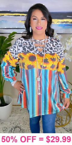 Leopard, Sunflower, Serape long sleeve top