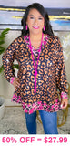 Brown Leopard long sleeve with pink trim