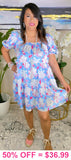 S, M, L, XL, Blue, White, Pink Floral Satin tiered dress