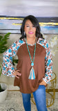 Brown Top with Western Bell Sleeves