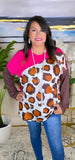 Pink, Big Spot Leopard, Brown long sleeve top