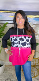 Pink, Cow print, Bandana Stripe color block top