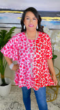 XL...Pink and Red leopard ombre flutter top - LOOSE FITTING