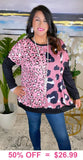 Half / Pink leopard prints, black long sleeve top