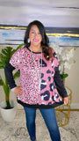 Half / Pink leopard prints, black long sleeve top