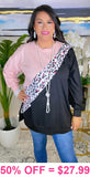 Blush, Leopard diagonal stripe, Black long sleeve