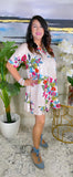 S, M, L, XL : Floral Print , Cream baby doll dress