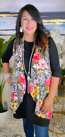 White Leopard Vest with Neon Flowers