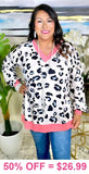 White Leopard long sleeve pink v-neck trim