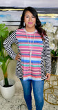 Serape Top with striped long sleeves