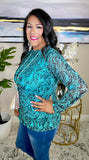 Turquoise Toole print sheer Fitted top