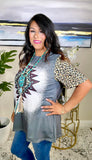 Tribal & TQ Concho Graphic tee with leopard sleeves