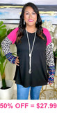 Black top with pink, leopard, tribal long sleeves