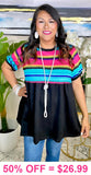 Colorful Stripe, Black baby doll top