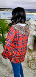 Orange Plaid long sleeve Leopard Hoodie