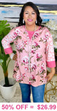 S, M, L, XL Light Pink Floral top with Blush leopard sleeves