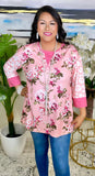 S, M, L, XL Light Pink Floral top with Blush leopard sleeves