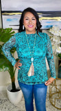 Turquoise Toole print sheer Fitted top