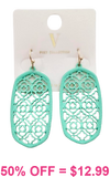 Mint lattice cutout oval earrings