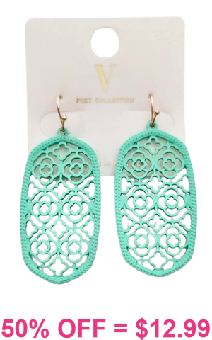 Mint lattice cutout oval earrings