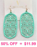 Mint lattice cutout oval earrings