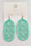 Mint lattice cutout oval earrings