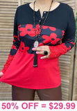 Black & Red color block top with crochet long sleeves