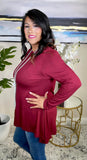 Maroon tunic top with shark bite hem